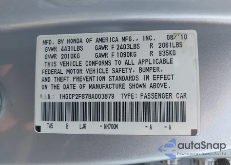 2011 Honda Accord 2.4 Ex-L from USA, damaged, VIN 1HGCP2F87BA003879